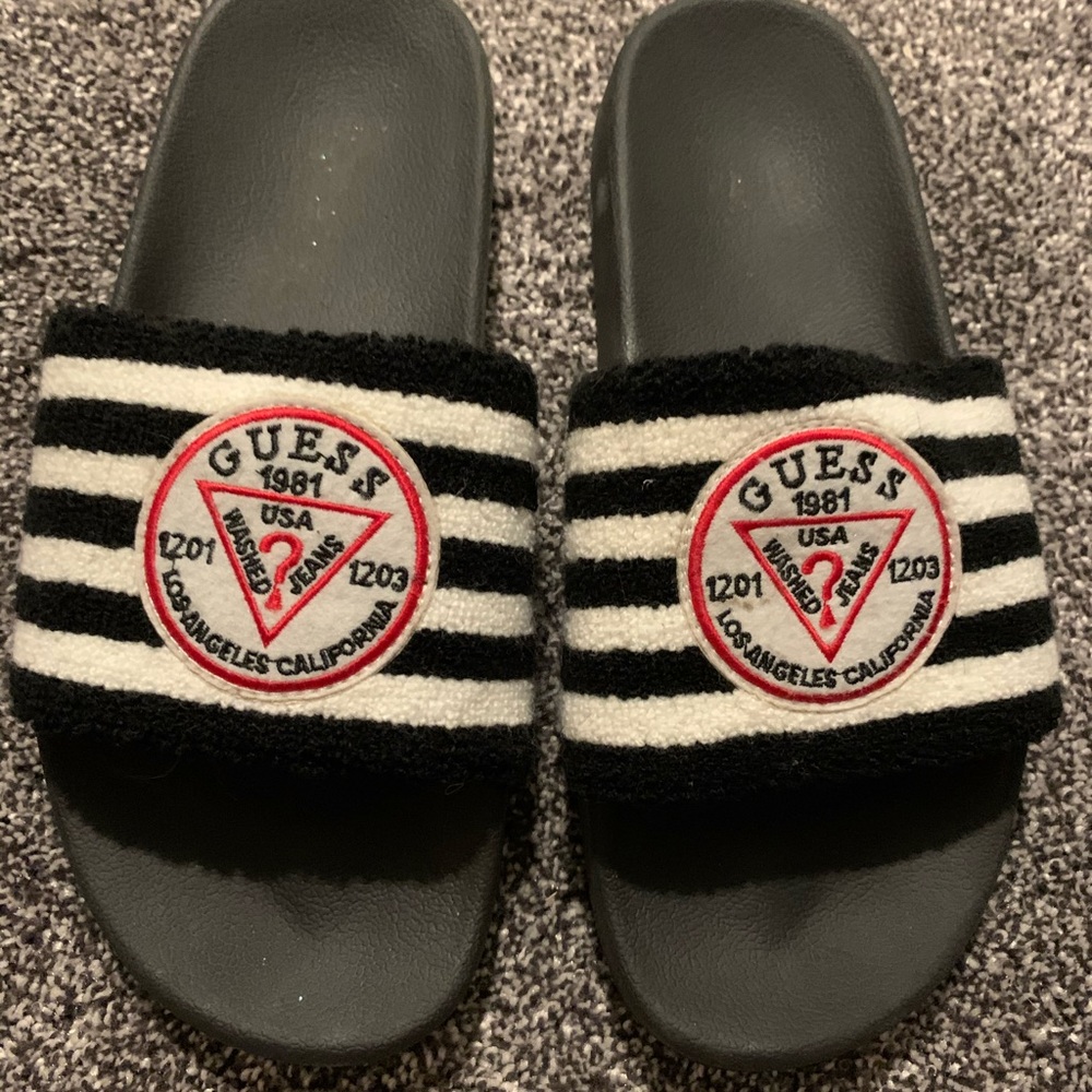 Guess Striped Terrycloth Slides